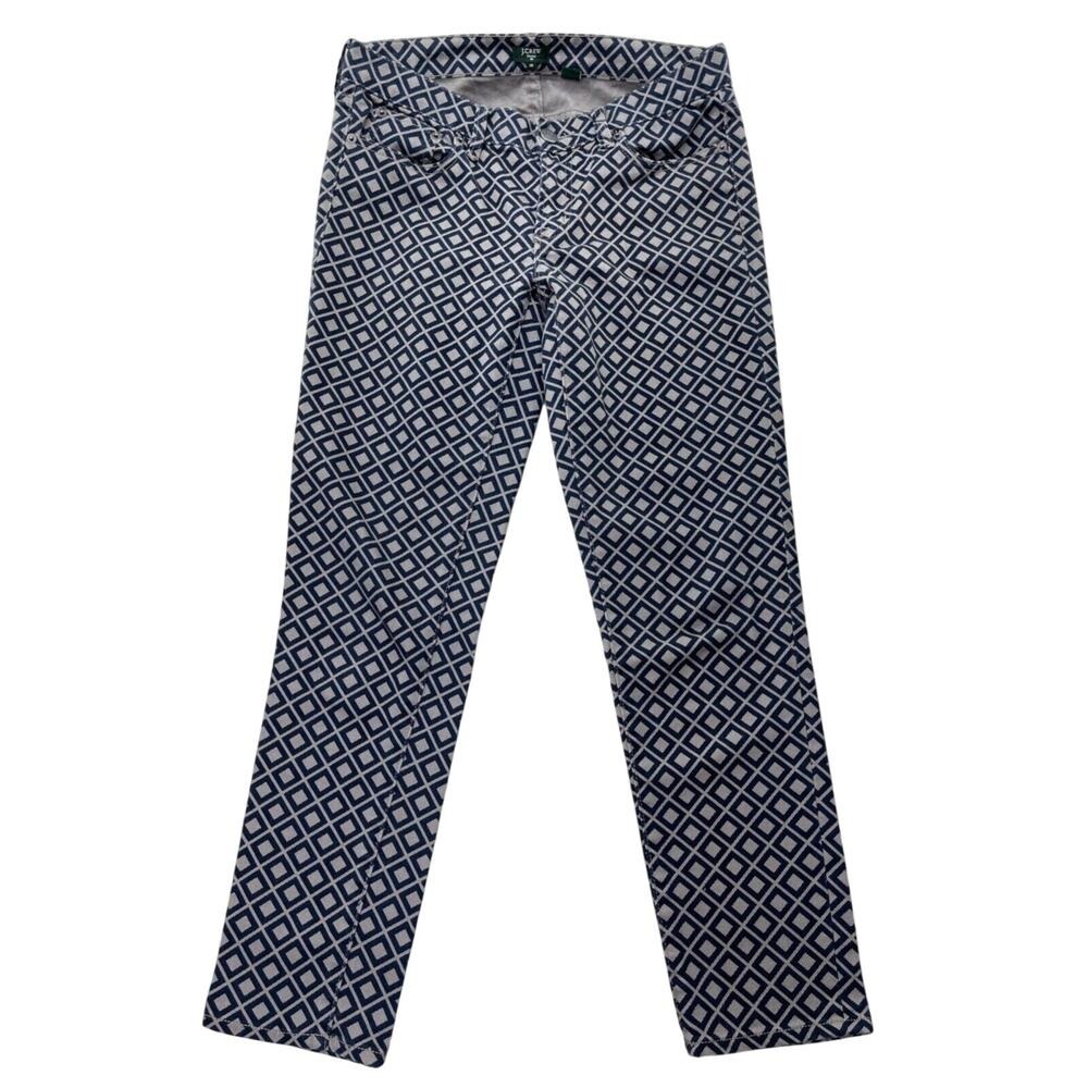 J. Crew 28‎ Blue Diamond Geometric Print Toothpick Jeans 82835 Preppy Artsy